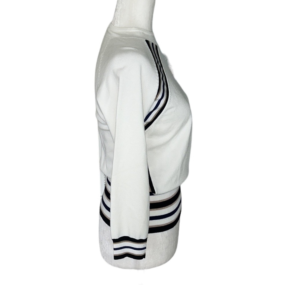 Karen Millen Ivory Placement Stripe Crop Sweater Jumper - L - Picture 7 of 15